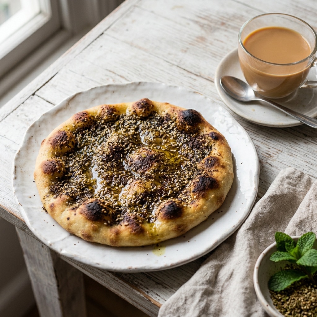 Zaatar manakish with karak